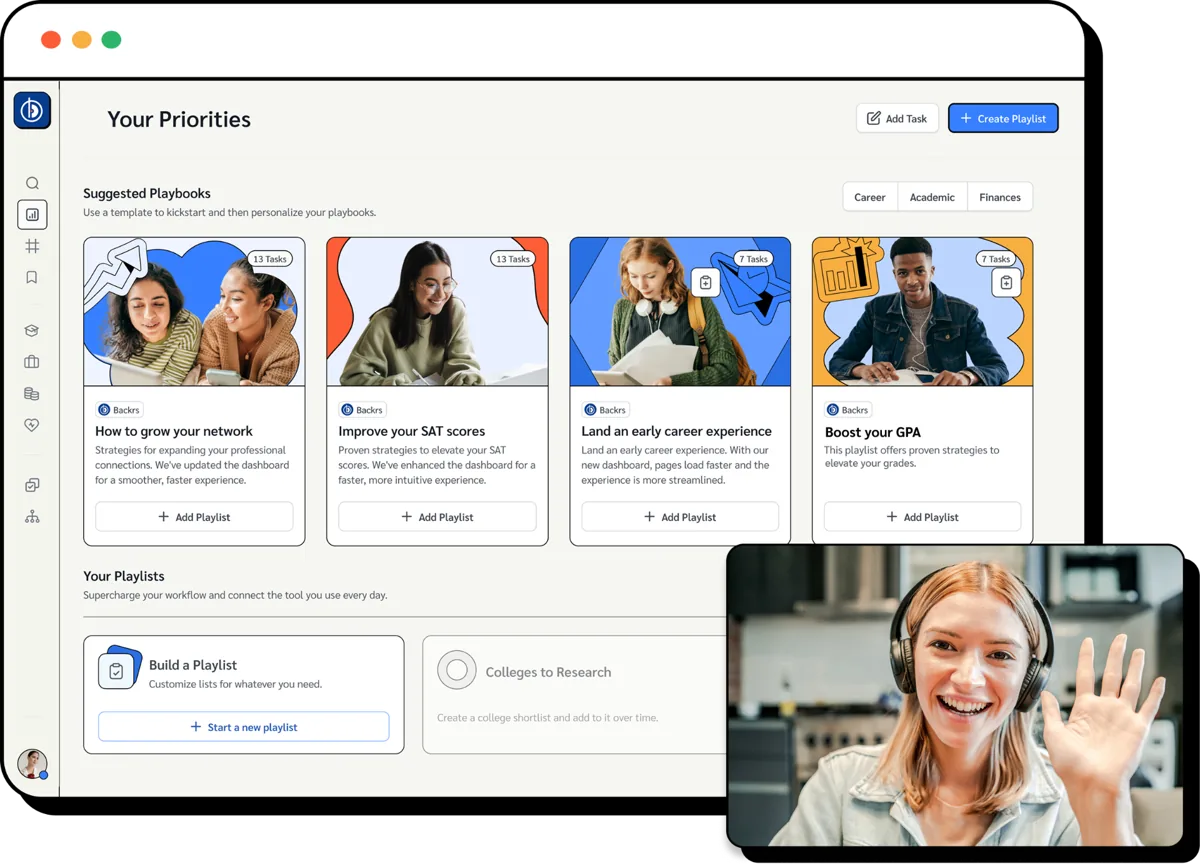 Personalized student playbooks dashboard